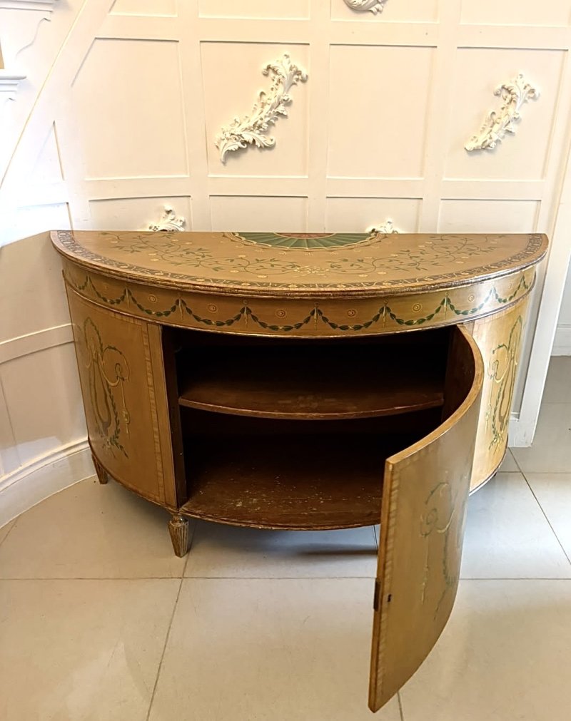 Rare Large Antique Georgian Sheraton Satinwood Hand Painted Cabinet Sideboard - Image 5
