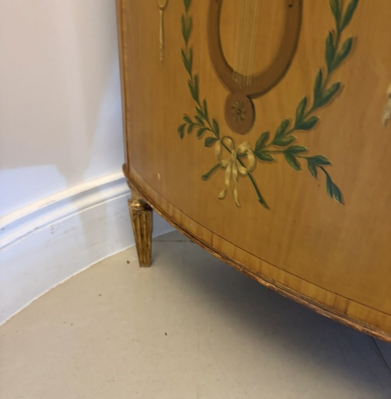 Rare Large Antique Georgian Sheraton Satinwood Hand Painted Cabinet Sideboard - Image 10