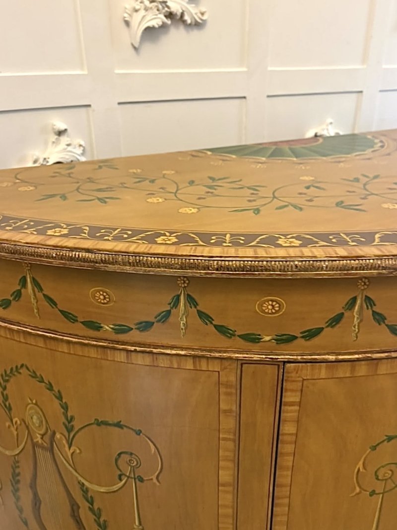 Rare Large Antique Georgian Sheraton Satinwood Hand Painted Cabinet Sideboard - Image 15