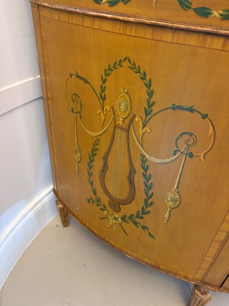 Rare Large Antique Georgian Sheraton Satinwood Hand Painted Cabinet Sideboard - Image 11