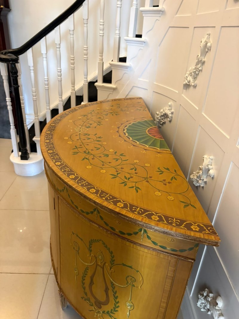 Rare Large Antique Georgian Sheraton Satinwood Hand Painted Cabinet Sideboard - Image 6