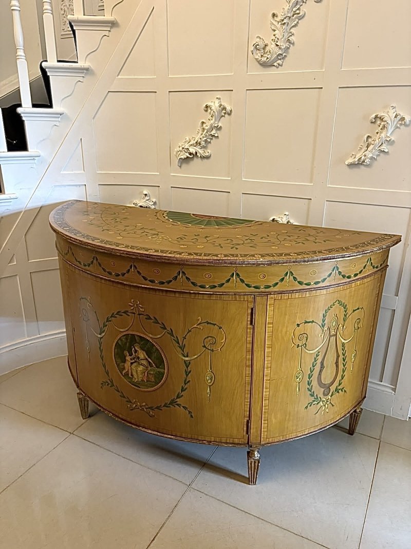 Rare Large Antique Georgian Sheraton Satinwood Hand Painted Cabinet Sideboard - Image 4
