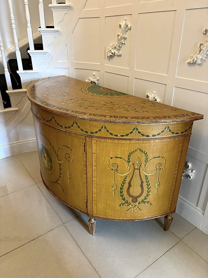 Rare Large Antique Georgian Sheraton Satinwood Hand Painted Cabinet Sideboard - Image 7