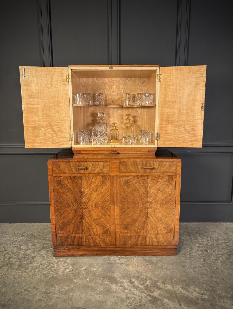 Art Deco Walnut Cocktail Cabinet - Image 2