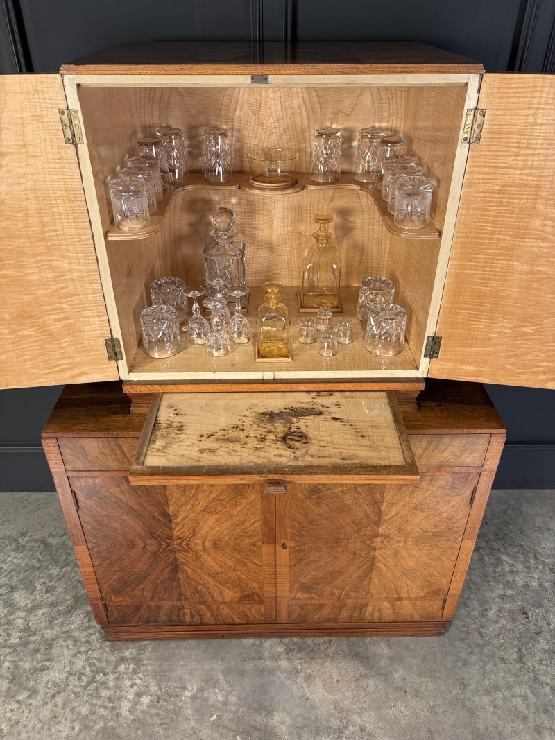 Art Deco Walnut Cocktail Cabinet - Image 13