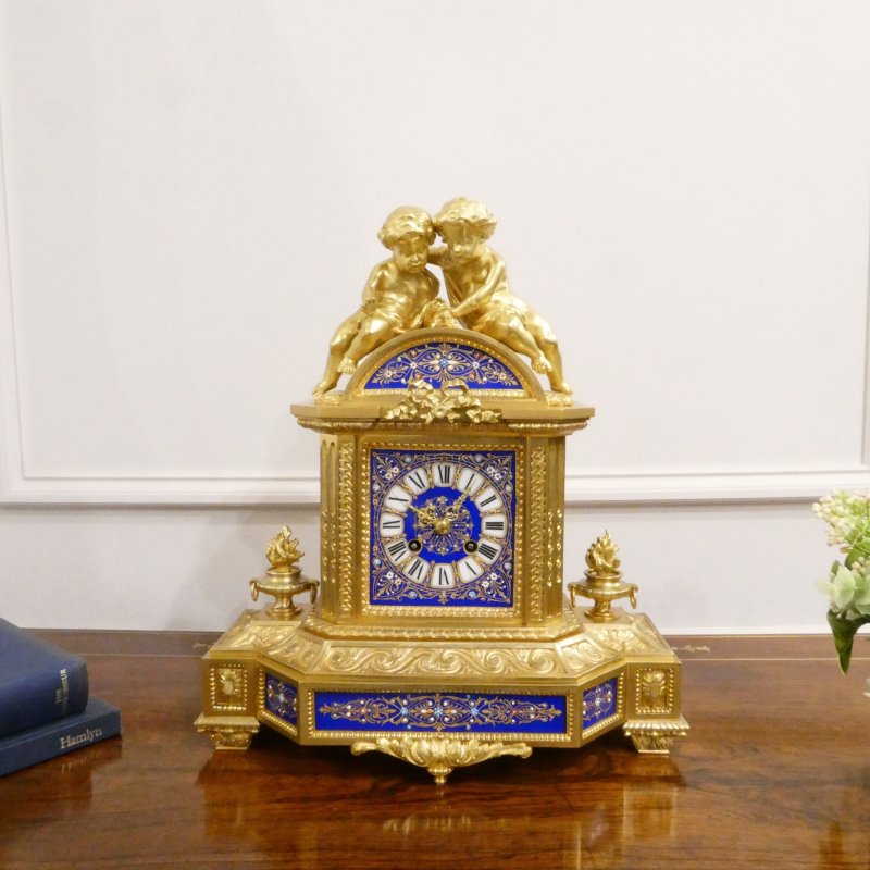 French Gilt Bronze & Porcelain Mantel Clock