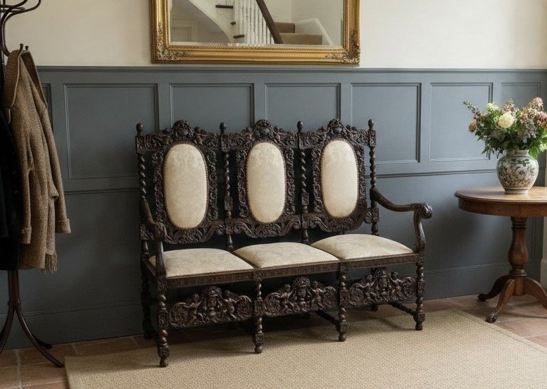 19th Century Carolean Style Walnut Settee - Image 2