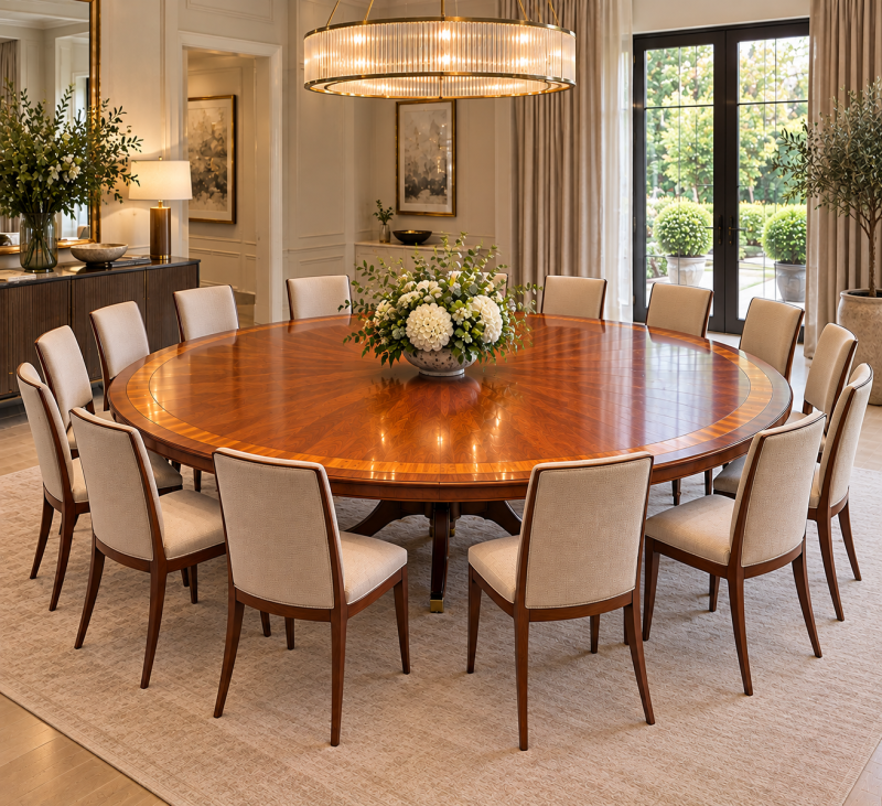 Monumental Antique Mahogany and Yew Wood Crossbanded 14 Seater Circular Centre Dining Table - Image 2