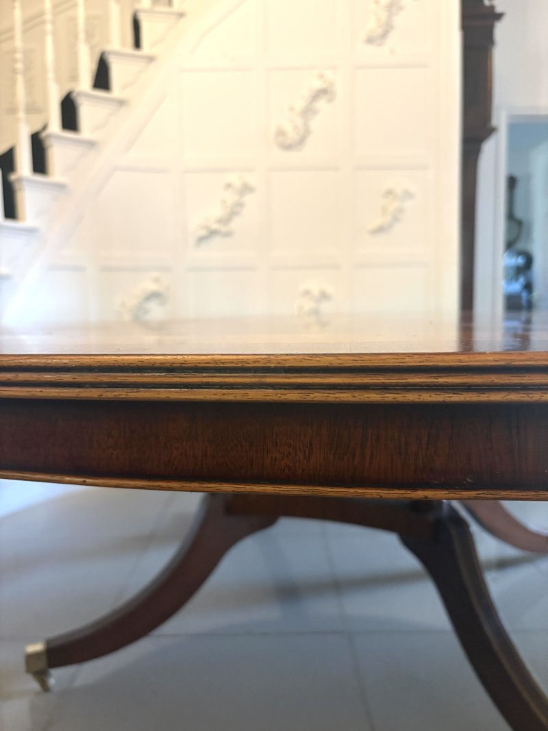 Monumental Antique Mahogany and Yew Wood Crossbanded 14 Seater Circular Centre Dining Table - Image 15