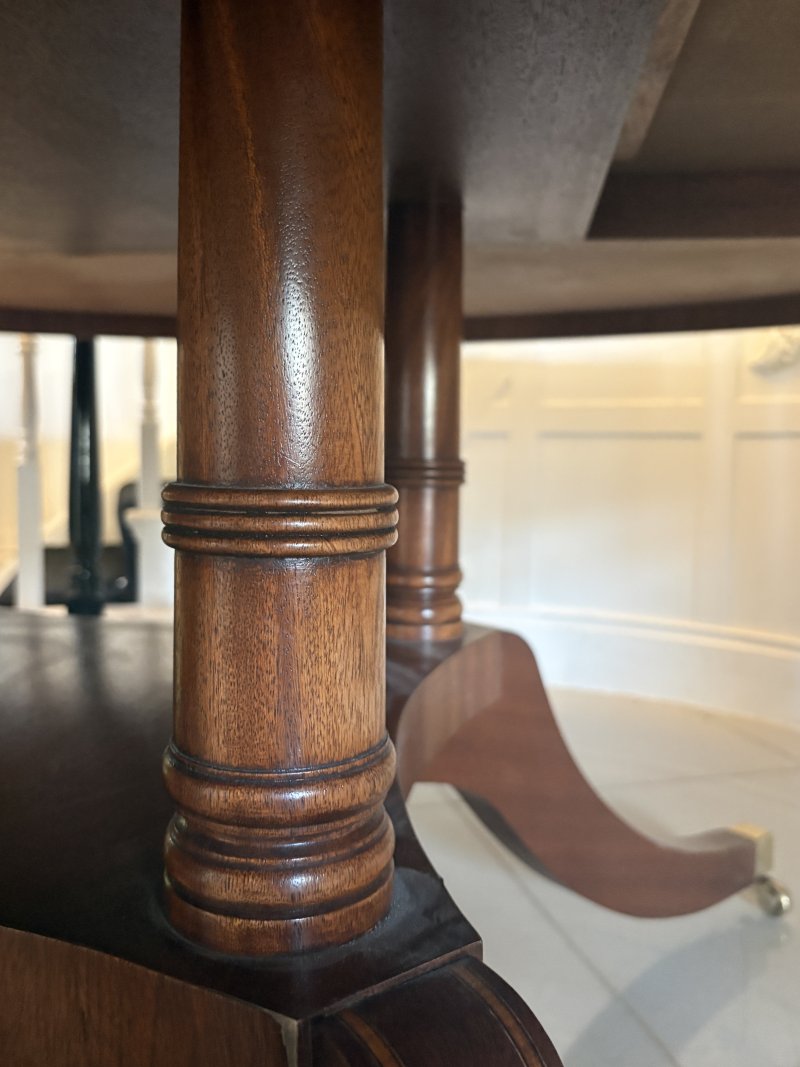 Monumental Antique Mahogany and Yew Wood Crossbanded 14 Seater Circular Centre Dining Table - Image 14