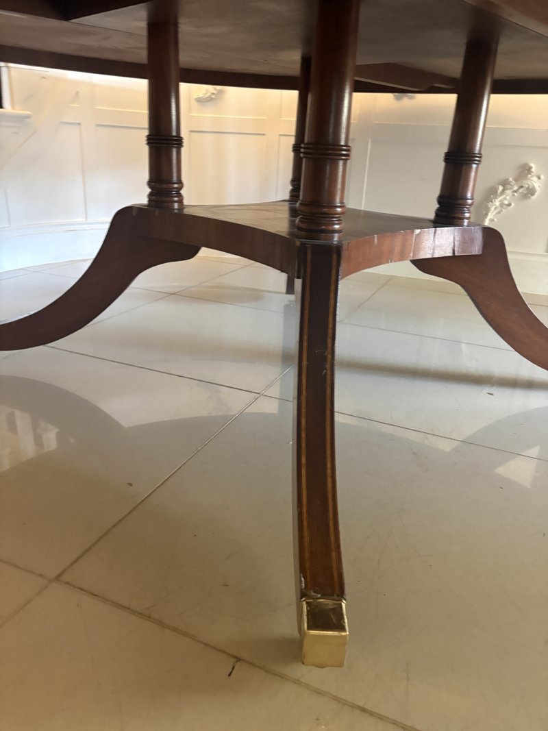 Monumental Antique Mahogany and Yew Wood Crossbanded 14 Seater Circular Centre Dining Table - Image 10
