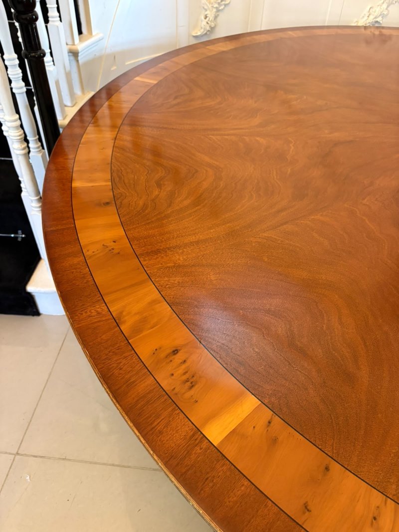 Monumental Antique Mahogany and Yew Wood Crossbanded 14 Seater Circular Centre Dining Table - Image 8