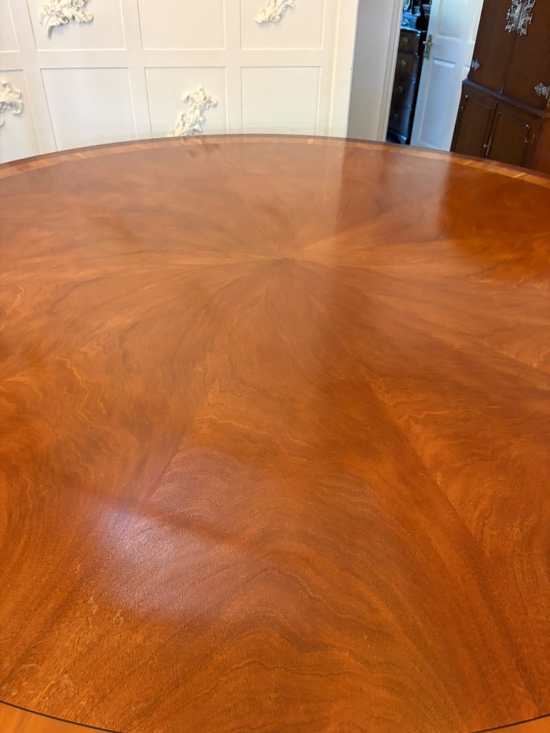 Monumental Antique Mahogany and Yew Wood Crossbanded 14 Seater Circular Centre Dining Table - Image 7