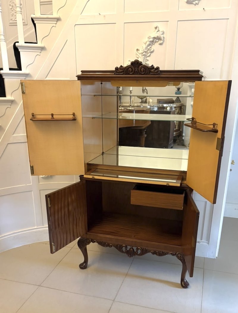 Antique Burr Walnut Cocktail Drinks Cabinet - Image 3