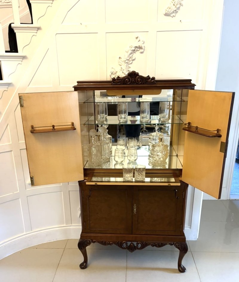 Antique Burr Walnut Cocktail Drinks Cabinet - Image 2
