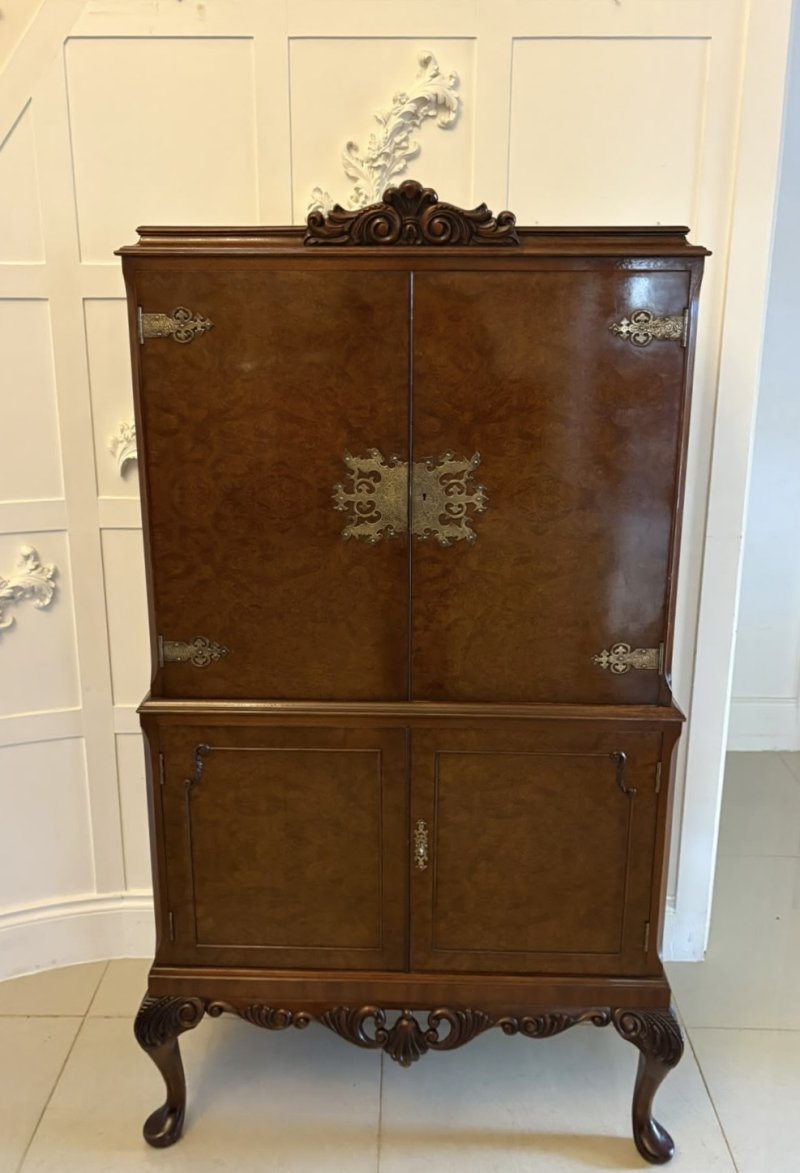 Antique Burr Walnut Cocktail Drinks Cabinet