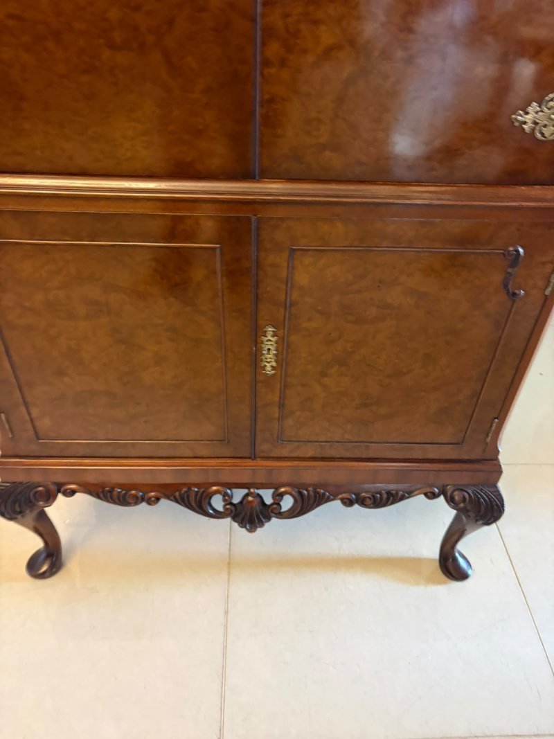 Antique Burr Walnut Cocktail Drinks Cabinet - Image 9
