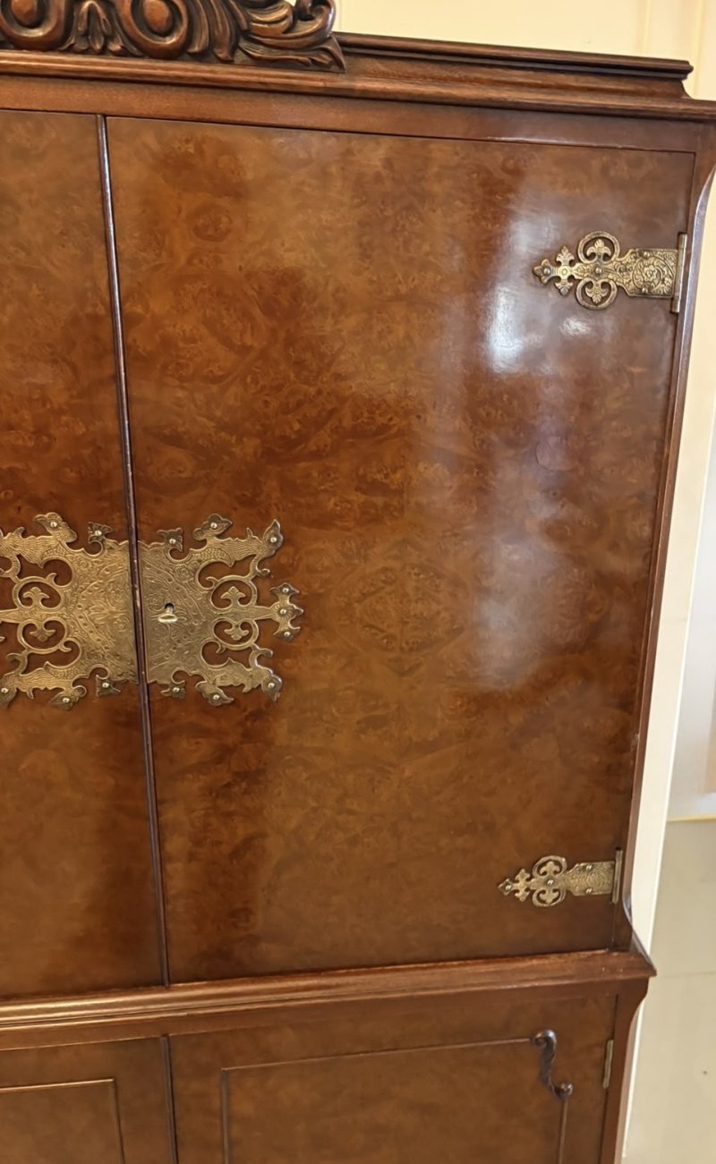 Antique Burr Walnut Cocktail Drinks Cabinet - Image 14