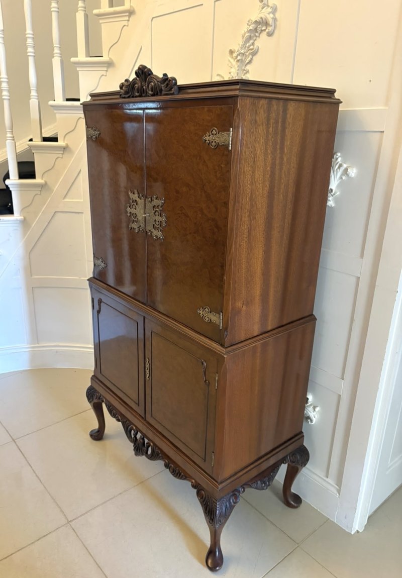 Antique Burr Walnut Cocktail Drinks Cabinet - Image 4