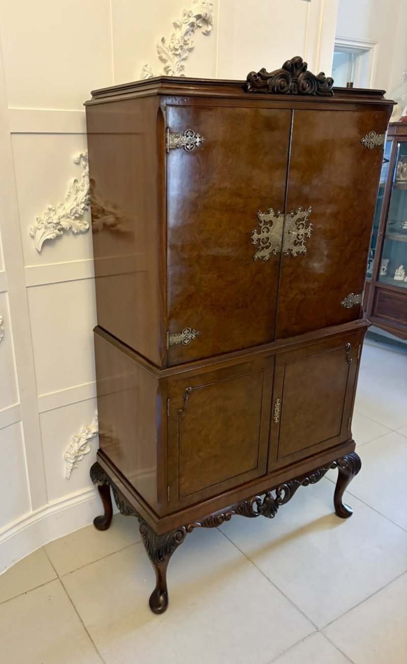 Antique Burr Walnut Cocktail Drinks Cabinet - Image 5