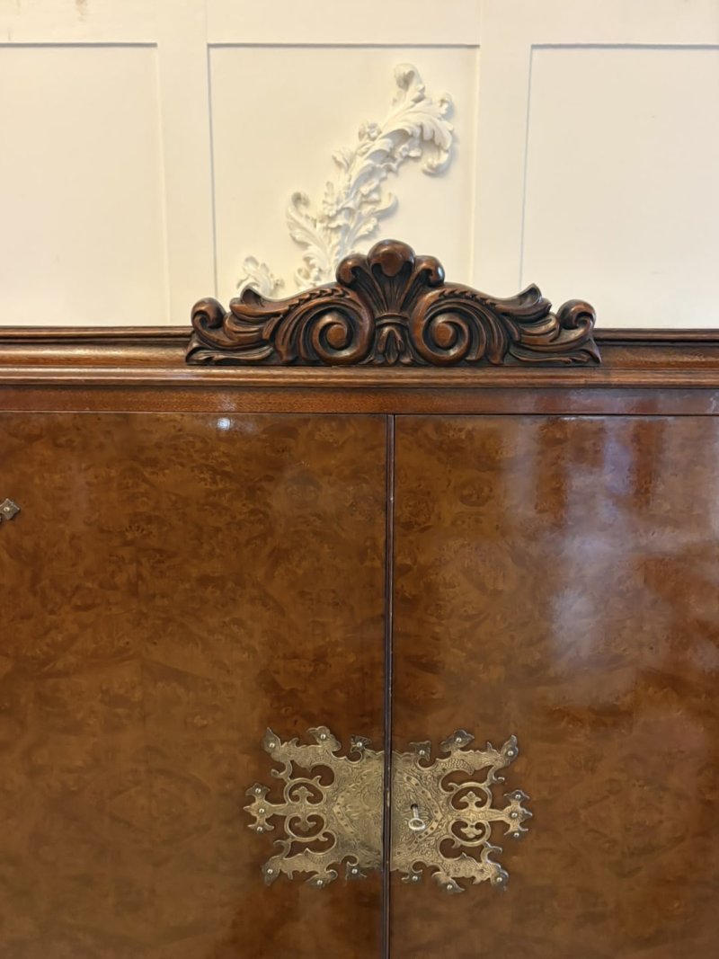 Antique Burr Walnut Cocktail Drinks Cabinet - Image 11