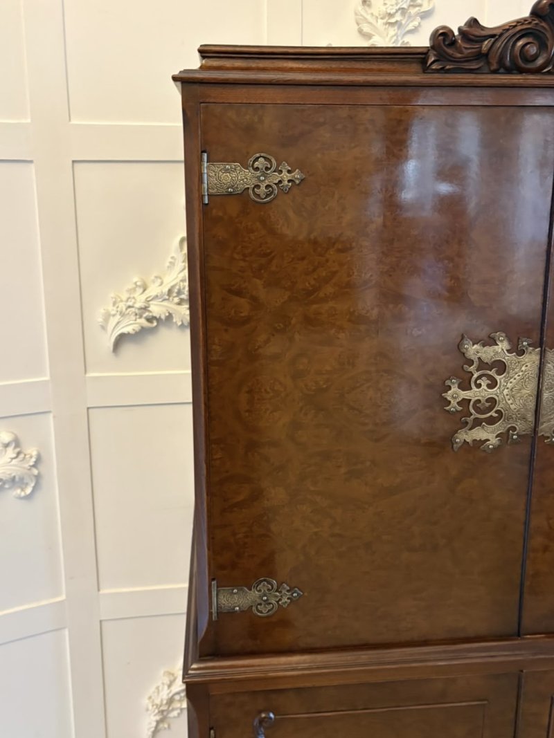 Antique Burr Walnut Cocktail Drinks Cabinet - Image 12