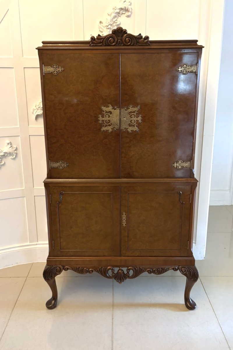 Antique Burr Walnut Cocktail Drinks Cabinet - Image 6
