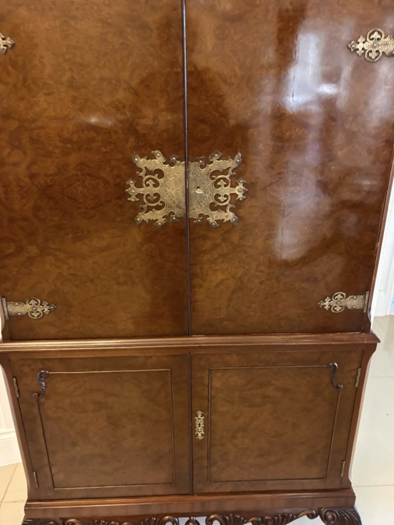 Antique Burr Walnut Cocktail Drinks Cabinet - Image 13