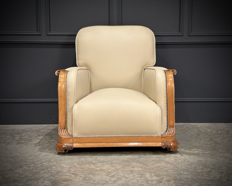 Pair Of Art Deco Walnut & Leather Armchairs - Image 3