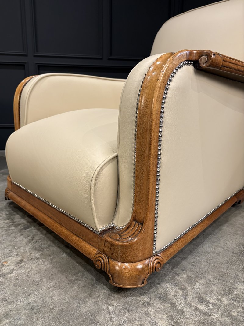 Pair Of Art Deco Walnut & Leather Armchairs - Image 12