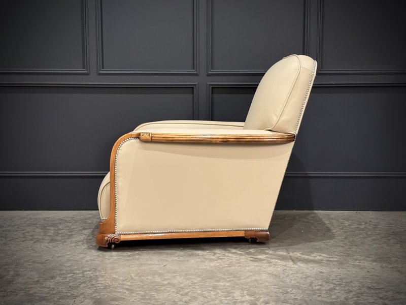 Pair Of Art Deco Walnut & Leather Armchairs - Image 7