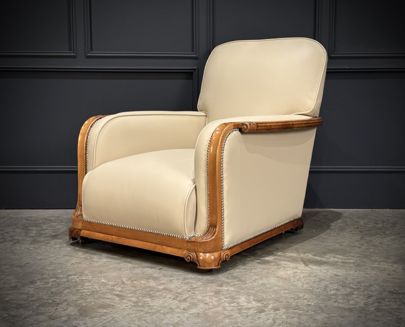 Pair Of Art Deco Walnut & Leather Armchairs - Image 6
