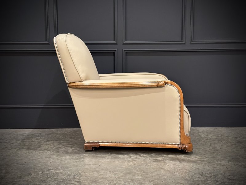 Pair Of Art Deco Walnut & Leather Armchairs - Image 10