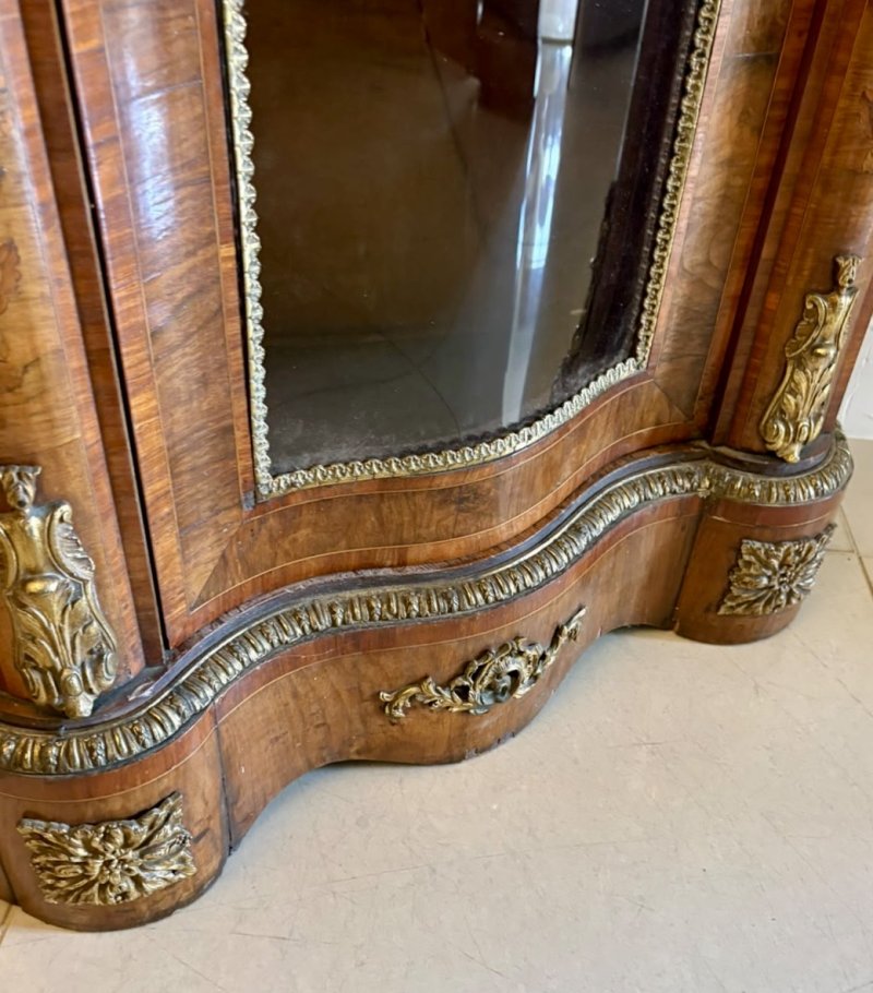 Antique Victorian Exhibition Quality Burr Walnut Marquetry Serpentine Credenza Cabinet Sideboard - Image 14