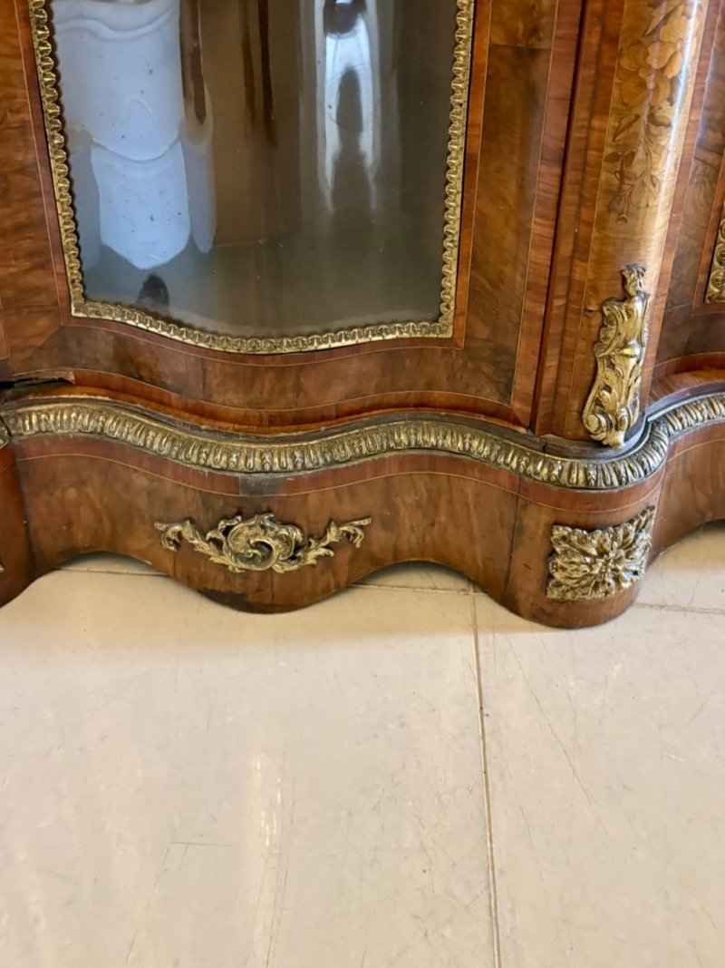 Antique Victorian Exhibition Quality Burr Walnut Marquetry Serpentine Credenza Cabinet Sideboard - Image 13