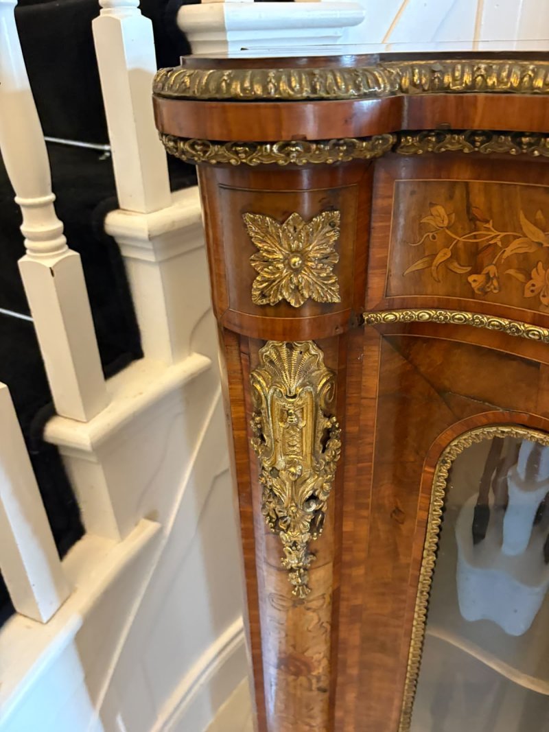 Antique Victorian Exhibition Quality Burr Walnut Marquetry Serpentine Credenza Cabinet Sideboard - Image 11