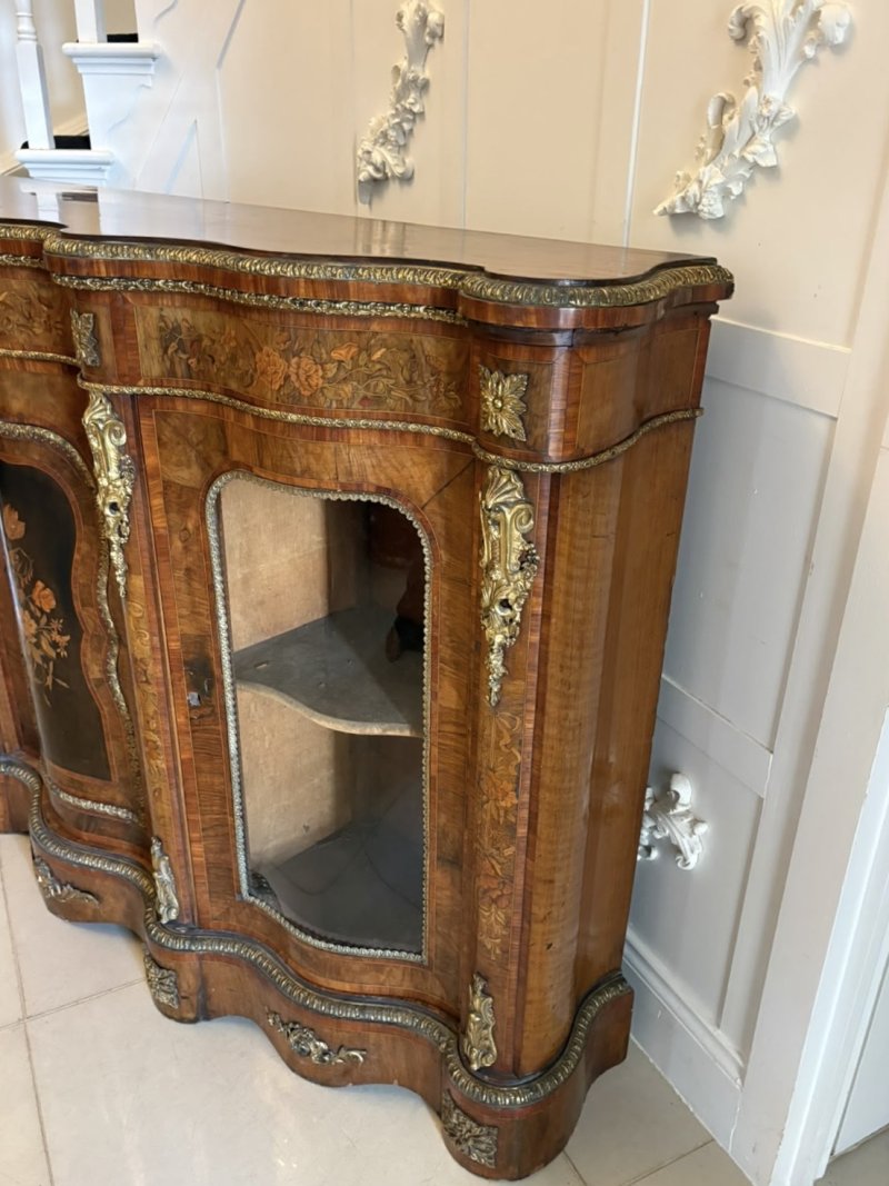 Antique Victorian Exhibition Quality Burr Walnut Marquetry Serpentine Credenza Cabinet Sideboard - Image 20