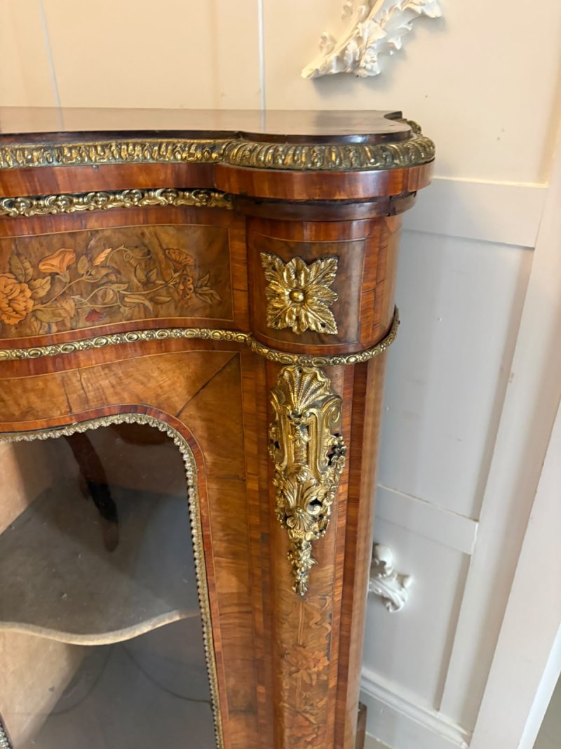 Antique Victorian Exhibition Quality Burr Walnut Marquetry Serpentine Credenza Cabinet Sideboard - Image 12