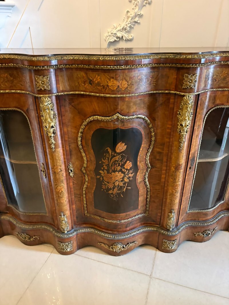 Antique Victorian Exhibition Quality Burr Walnut Marquetry Serpentine Credenza Cabinet Sideboard - Image 18