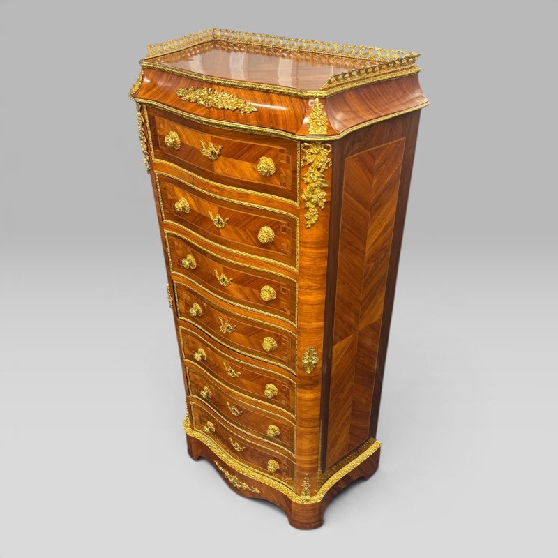 Antique French Kingwood, Rosewood & Tulipwood Ormolu Secretaire Chest, c.1890