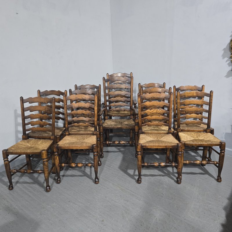 Super Set Twelve Lancashire Ladder Back Oak Dining Chairs - Image 3