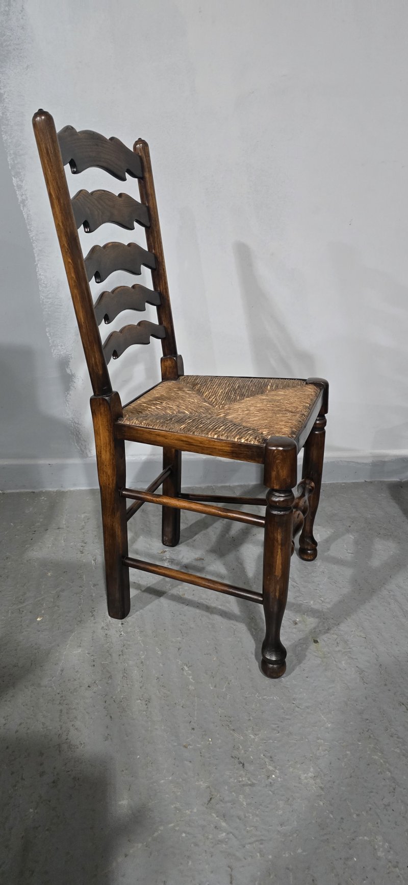 Super Set Twelve Lancashire Ladder Back Oak Dining Chairs - Image 9