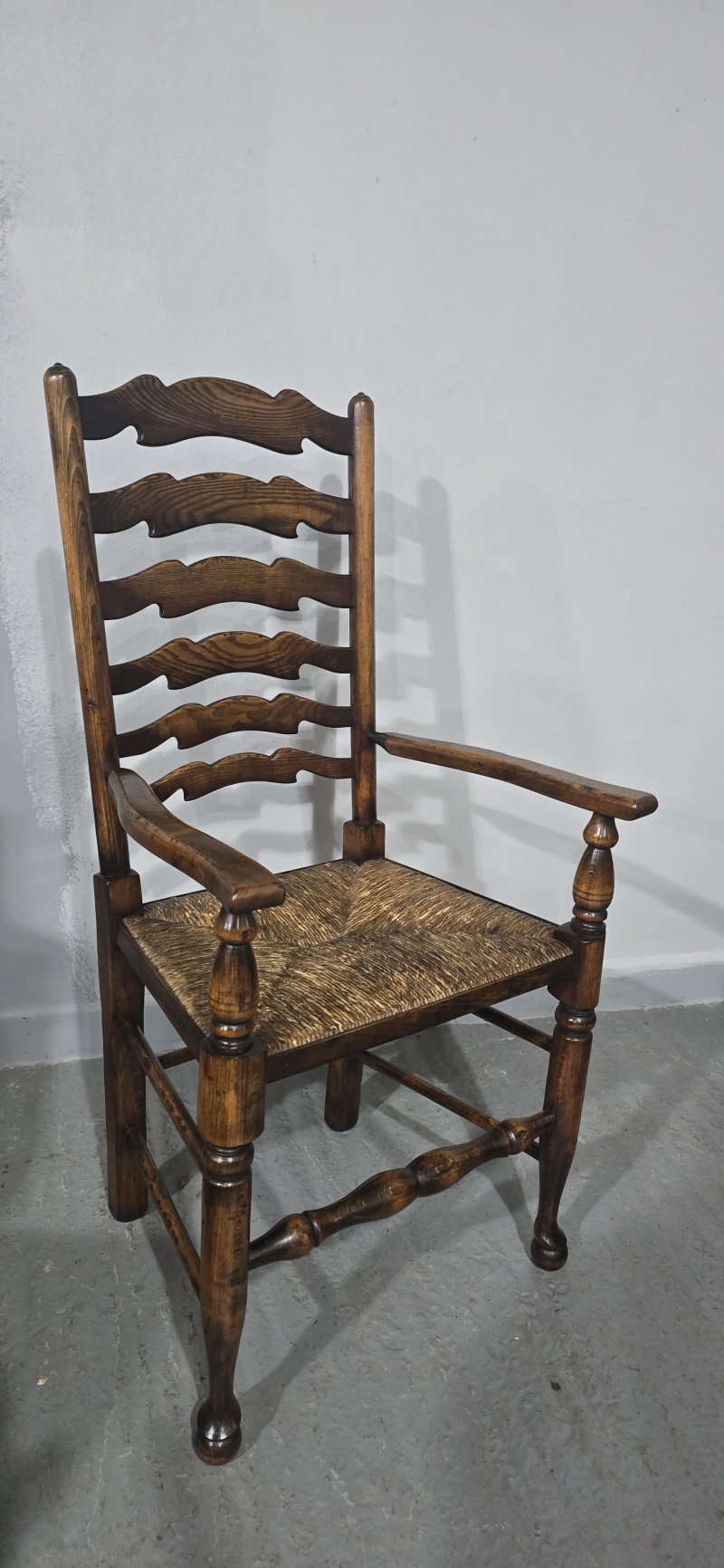 Super Set Twelve Lancashire Ladder Back Oak Dining Chairs - Image 4
