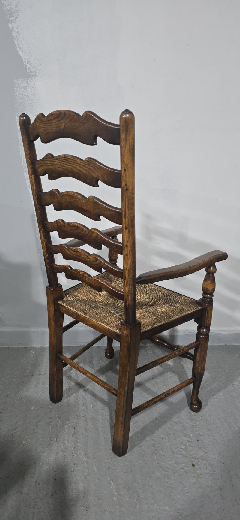Super Set Twelve Lancashire Ladder Back Oak Dining Chairs - Image 5
