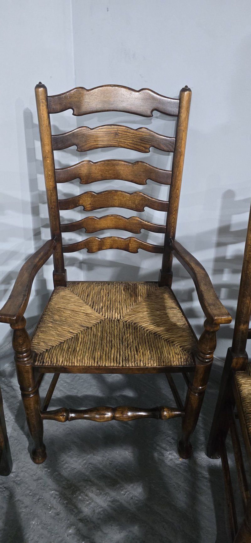Super Set Twelve Lancashire Ladder Back Oak Dining Chairs - Image 13