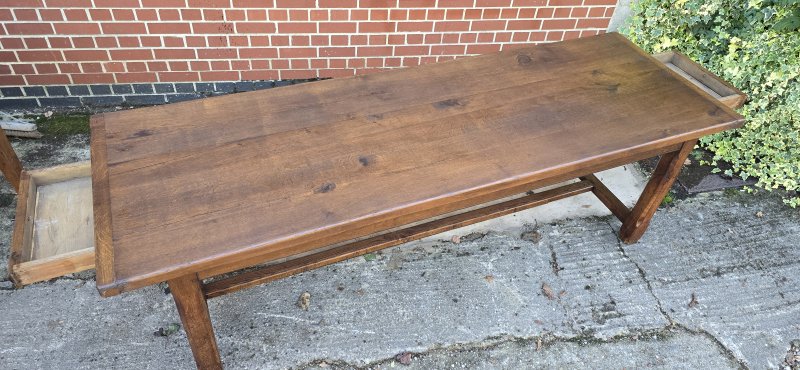 Huge French Oak Farmhouse Refrectory, Kitchen Dining Table - Image 4
