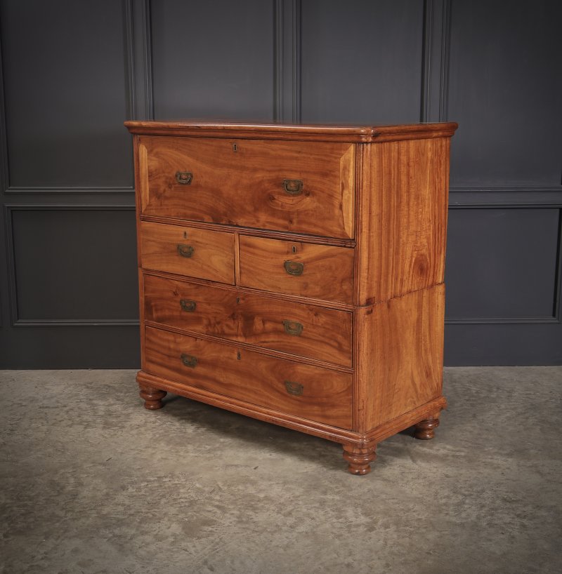 Victorian Camphor Wood Military Campaign Secretaire Chest