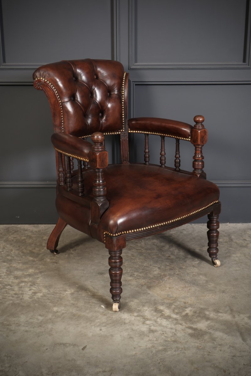 Pair Of Victorian Mahogany &  Leather Desk Chairs - Image 3