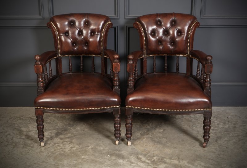 Pair Of Victorian Mahogany &  Leather Desk Chairs - Image 2