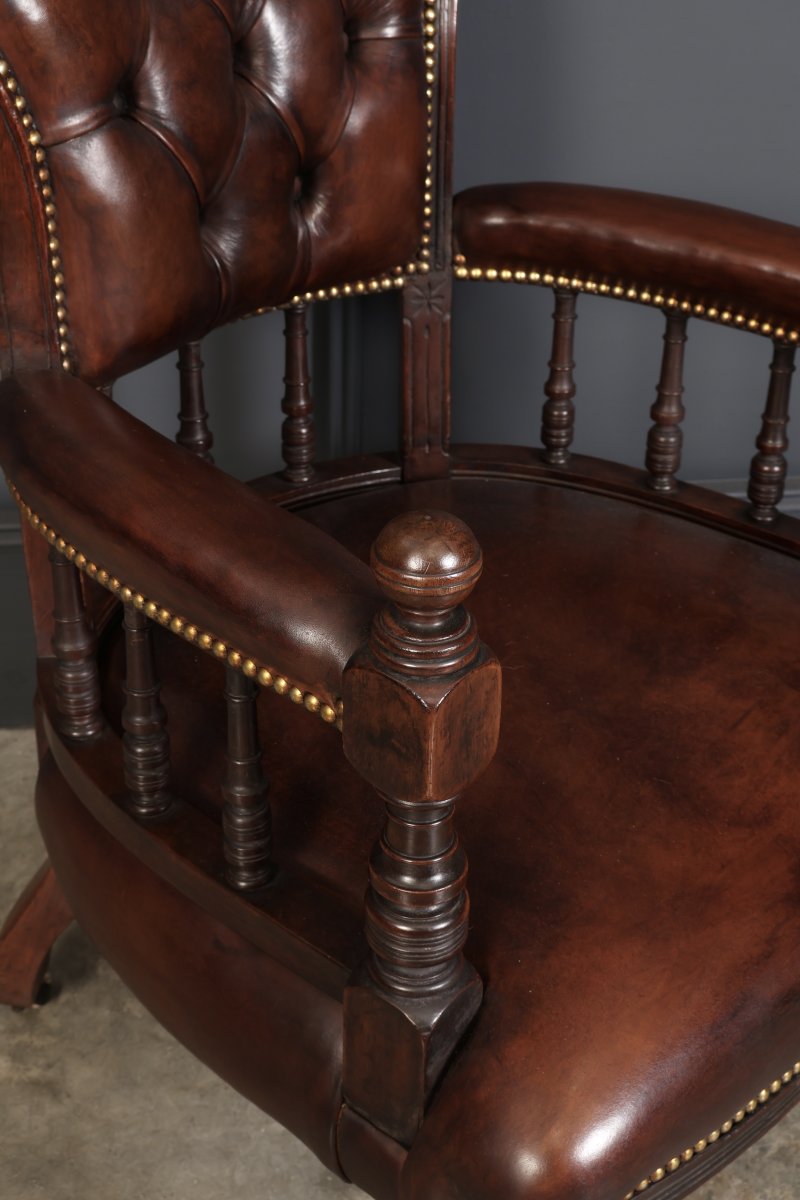 Pair Of Victorian Mahogany &  Leather Desk Chairs - Image 4